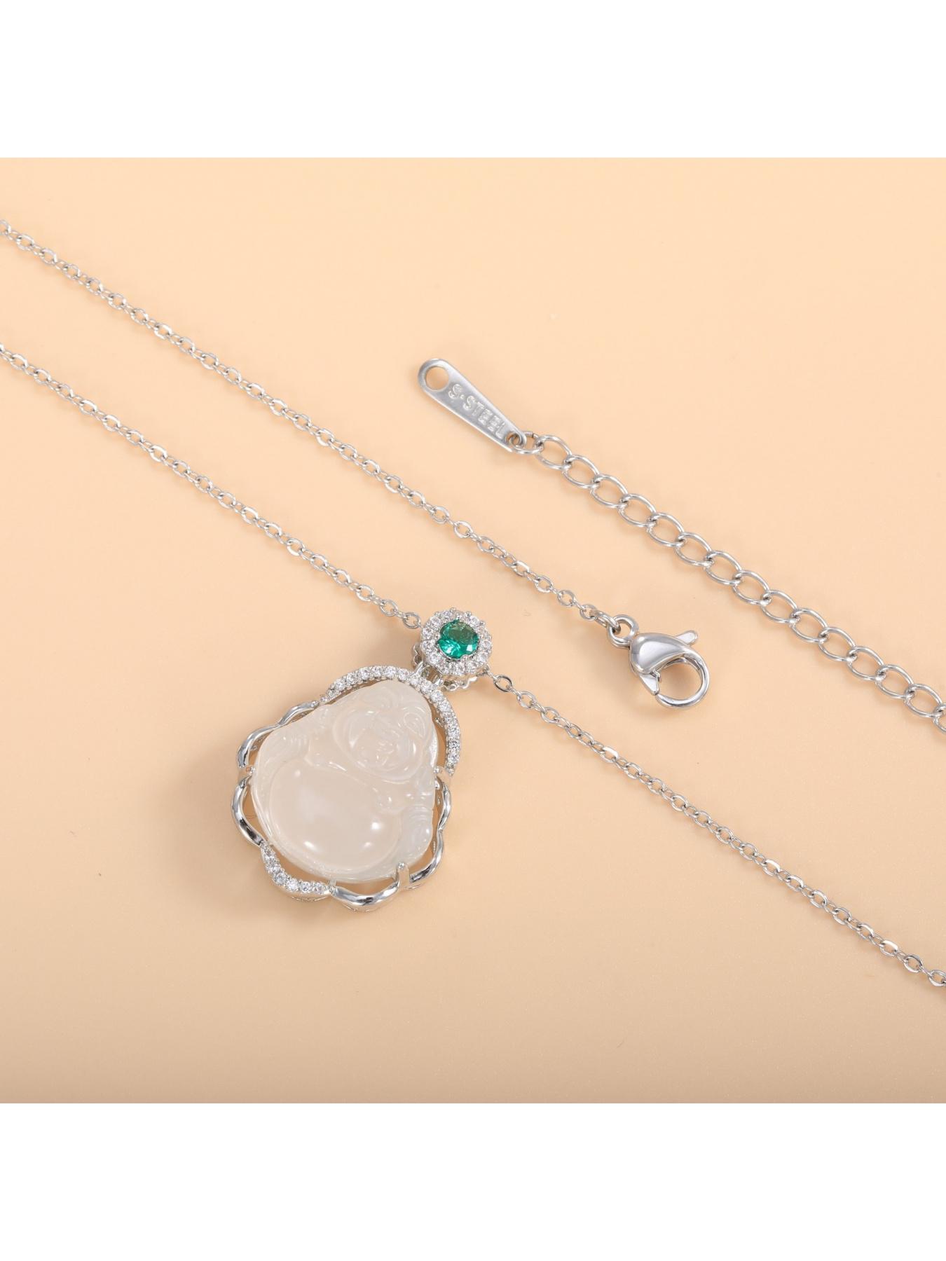 New Chinese-style imitation chalcedony Maitreya Buddha necklace for women, light luxury niche design, high-end and elegant Buddha pendant collarbone chain