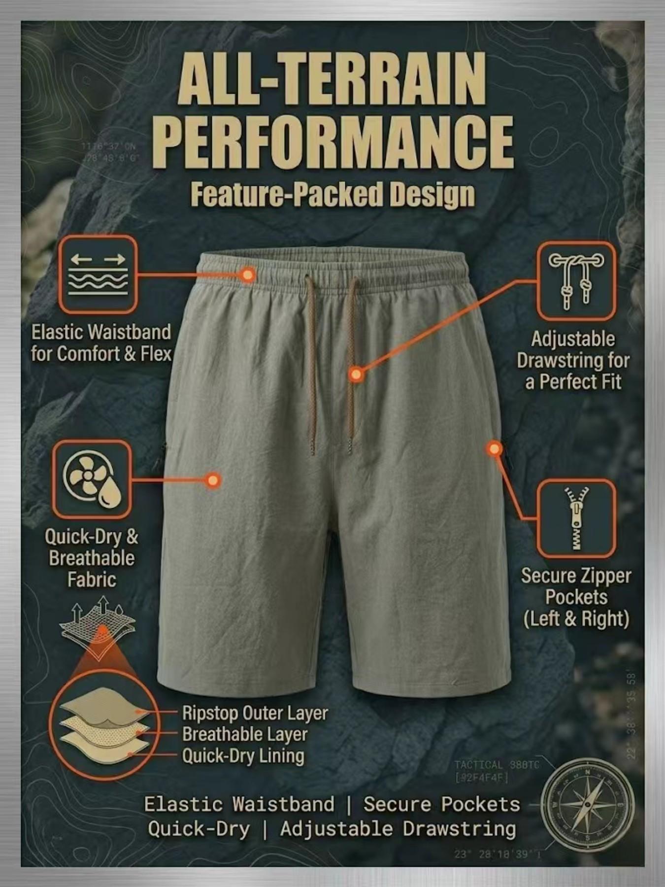 Men's Loose Fit Casual Shorts, Metal Drawstring Zip Pockets, Summer Fashion for Daily Wear, Gym, Outdoor Activities, No Ironing Needed