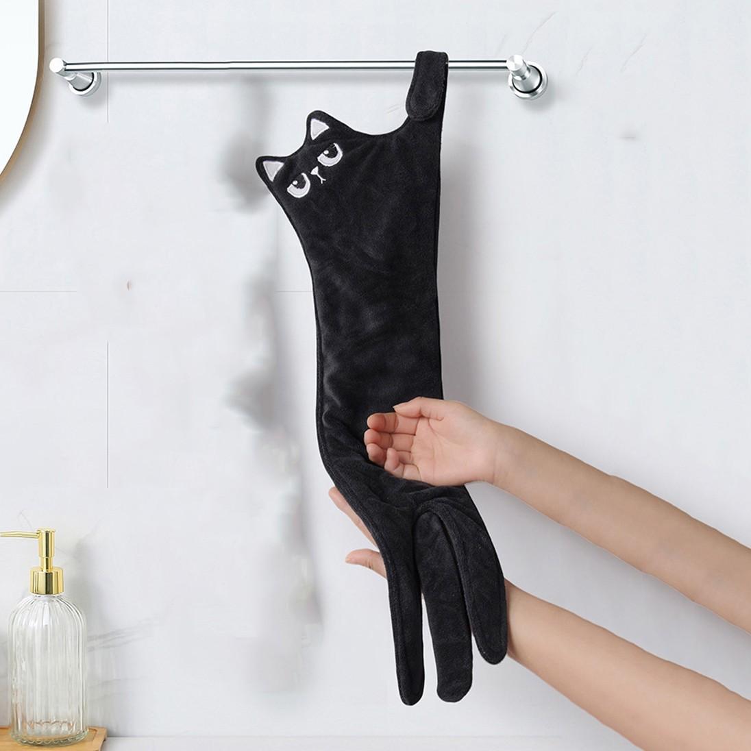 Creative Cat-Shaped Hanging Hand Towel, Absorbent Kitchen & Bathroom Hand Cloth, Cute Decorative Towel, Perfect for Home Use