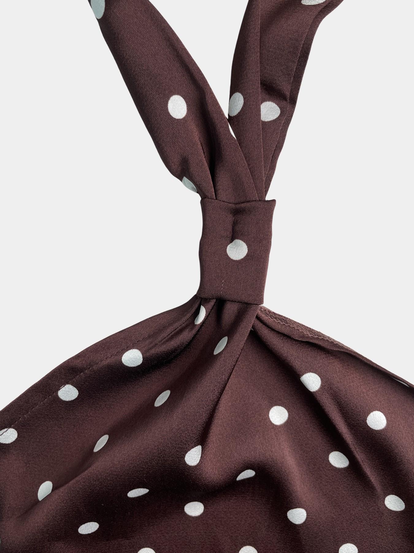 Women's Polka Dot Print Halter Top, Tie Back Closure, Twist Neck Detail, Multiple Color Options, Smooth Breathable Fabric, Casual Daily & Date Night Wear, Retro French Style