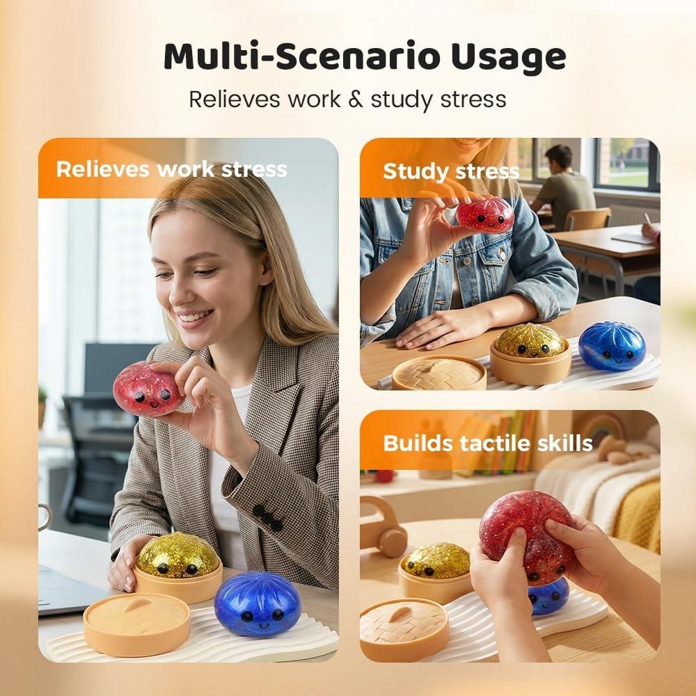 Flashy Dumpling Soft Candy, Random Glitter Box, 4 Color Dumpling Toys, Stress Relief Dough Toy, Giant Glitter Dumplings, More Surprises, One Piece