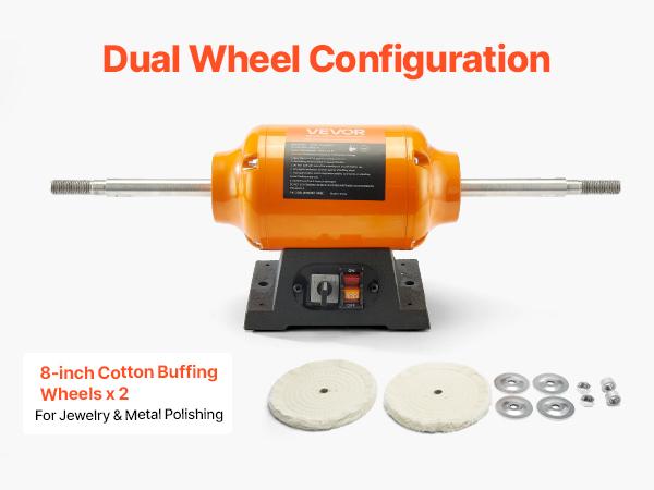 VEVOR 1/2HP Bench Buffer Polisher, 8-inch Bench Polishing Buffing Machine, 1725RPM/3450RPM Dual Speed Benchtop Polisher with 2PCS Cotton Wheels Cast Iron Base for Metal, Jewelry, Wood Polishing