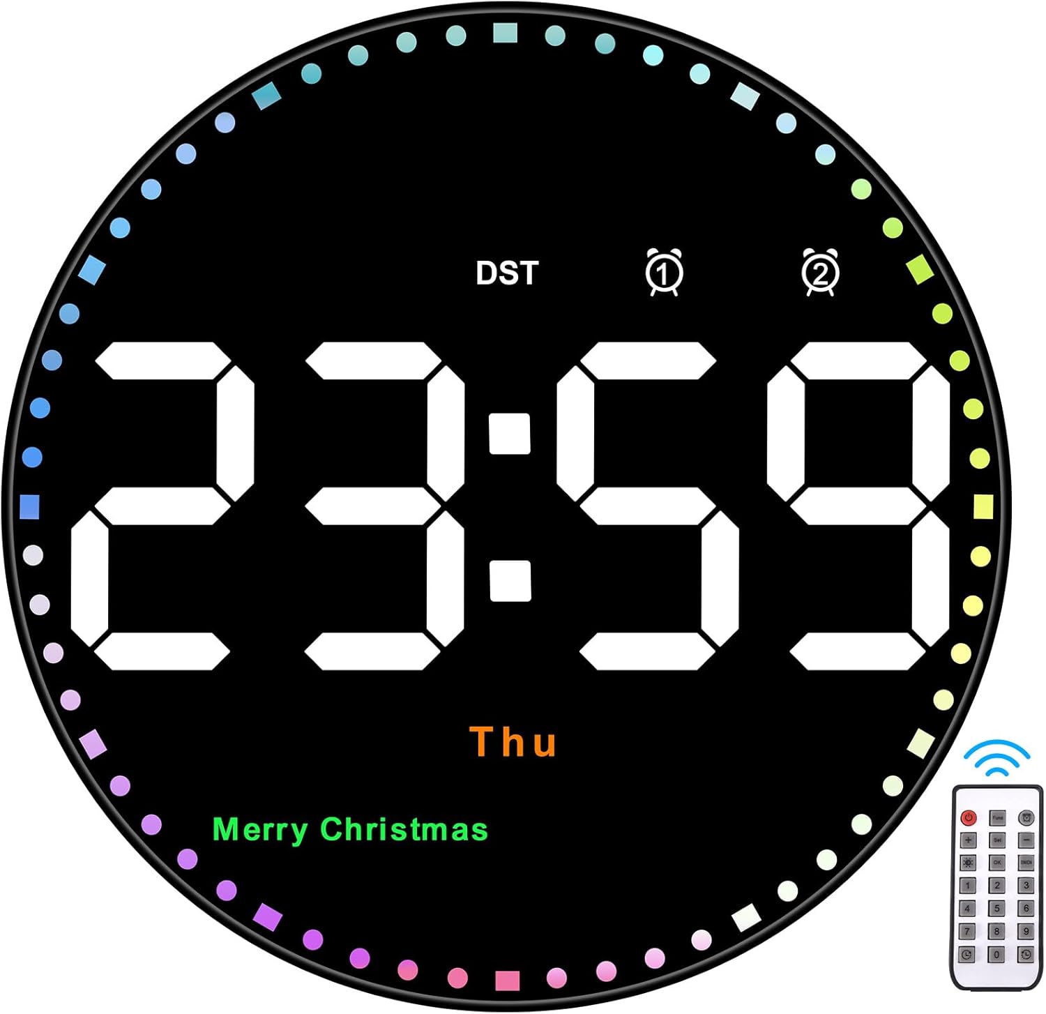 Digital wall clock, 10-inch large-screen digital clock, with remote control, adjustable brightness, calendar and temperature display, 12/24-hour format, suitable for living rooms, offices, bedrooms, and elderly users, Led Digital Clock