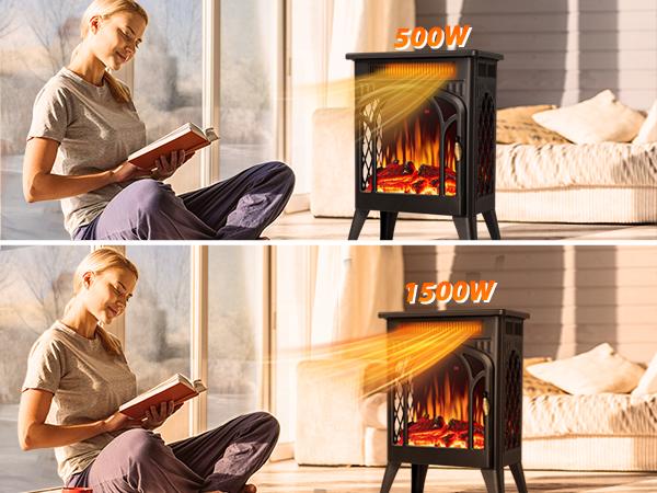 【Fall Deals For You】16 Inch Electric Fireplace, Freestanding Fireplace Stove with 3D Flame Effect, Small Electric Fireplace Heaters for Indoor Use with Remote, Temperature Adjustment, ETL Certified, Black…