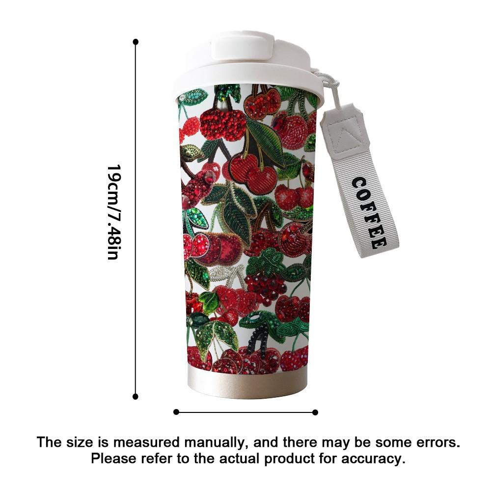 Abstract Oil Painting Cherry Texture Coffee Cup, Portable Insulated Tumbler, Keeps Hot/cold, Boho Style, Ideal for Office, Travel, Sports