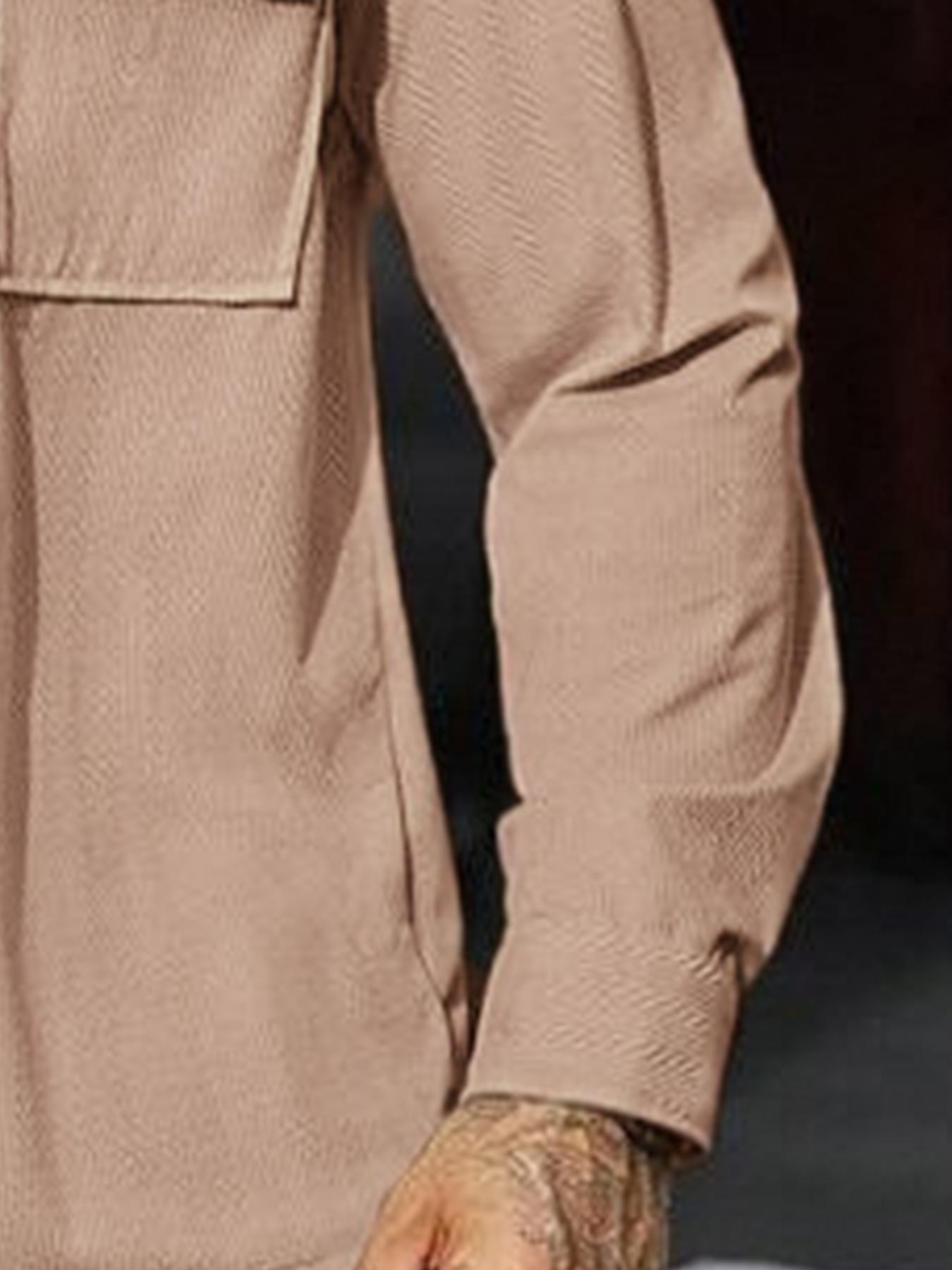 Men's two-piece solid color polo neck button with pockets coat and elastic drawstring waistband sport pants, regular version casual comfortable long sleeve top and, suitable for spring and autumn wear, men's daily clothing.