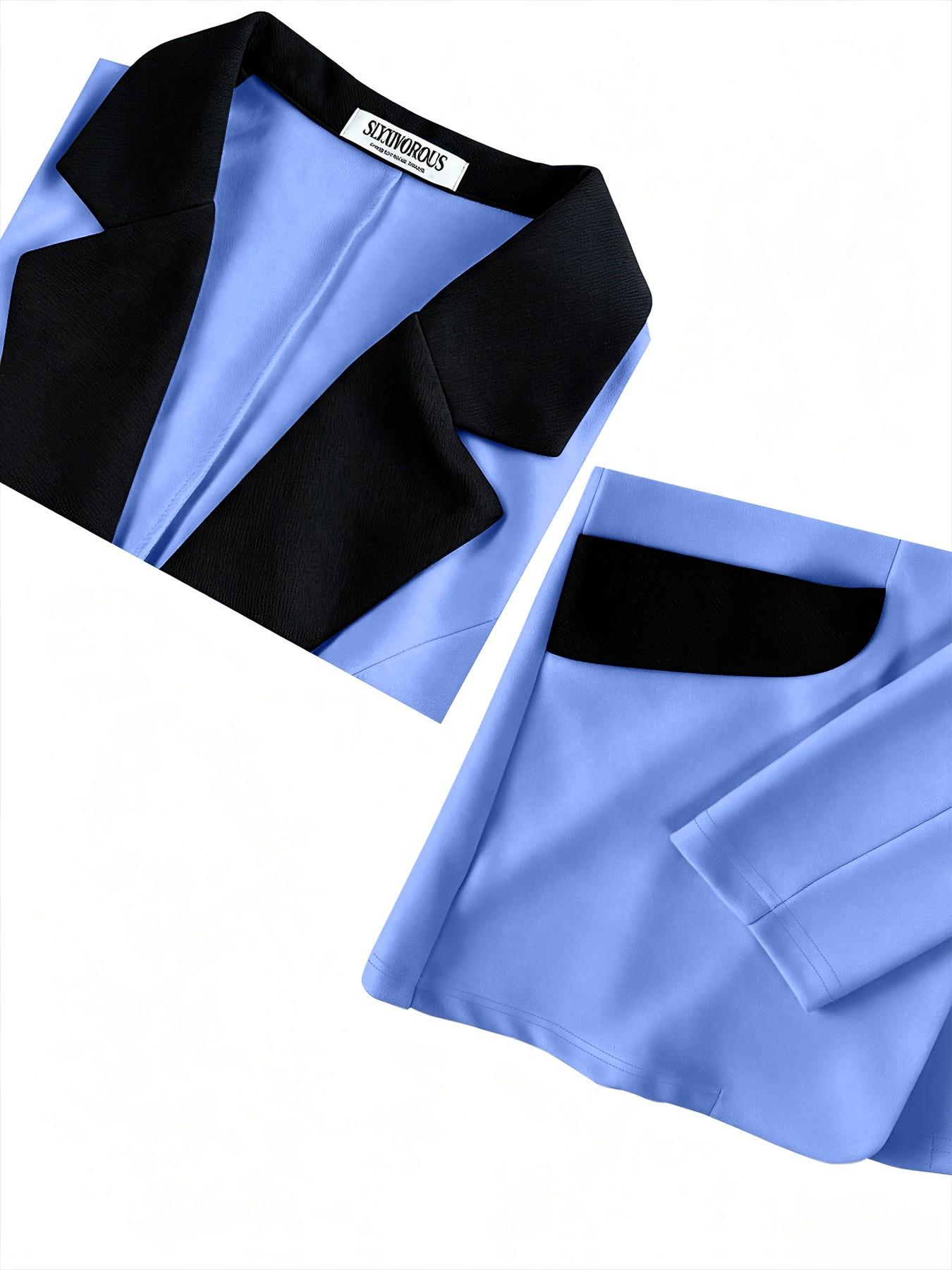 Women's Black Girl Magic Style Contrast Lapel Long Sleeve Business Blazer Suit Set, High Waist Flare Trouser for Commute