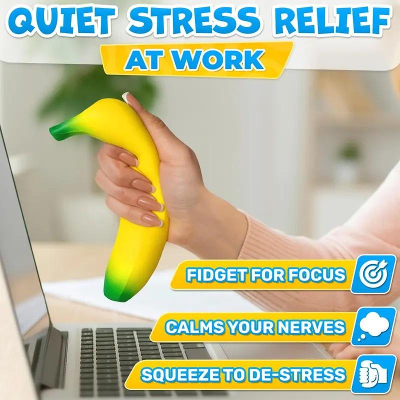Banana Stress Relief Finger Toy, 6.7x1.4 Inches Soft PU Foam Desk Accessory, Adult Lightweight Squeeze Finger Toy, Office Decor & Relax Tool