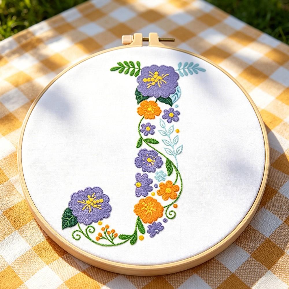 Creative Floral Letter Embroidery Kit, Beginner-Friendly Sewing Art Set, Includes Embroidery Cloth, Threads, Tools(random color), Instructions, Unique Home Decor, Gift, Souvenir