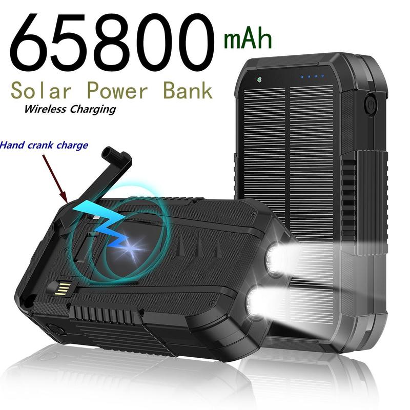 Bdjsad Solar Charage Power Bank 65800 mAh Wireless Fast Charge Hand Crank ultralarge capacit for All Mobile Devices,Intelligent Charging Made With Compass,Flashlights,LED lights,Large Capacity Outdoor Cam Magnetic Portable cellphone Accessories Smartphone