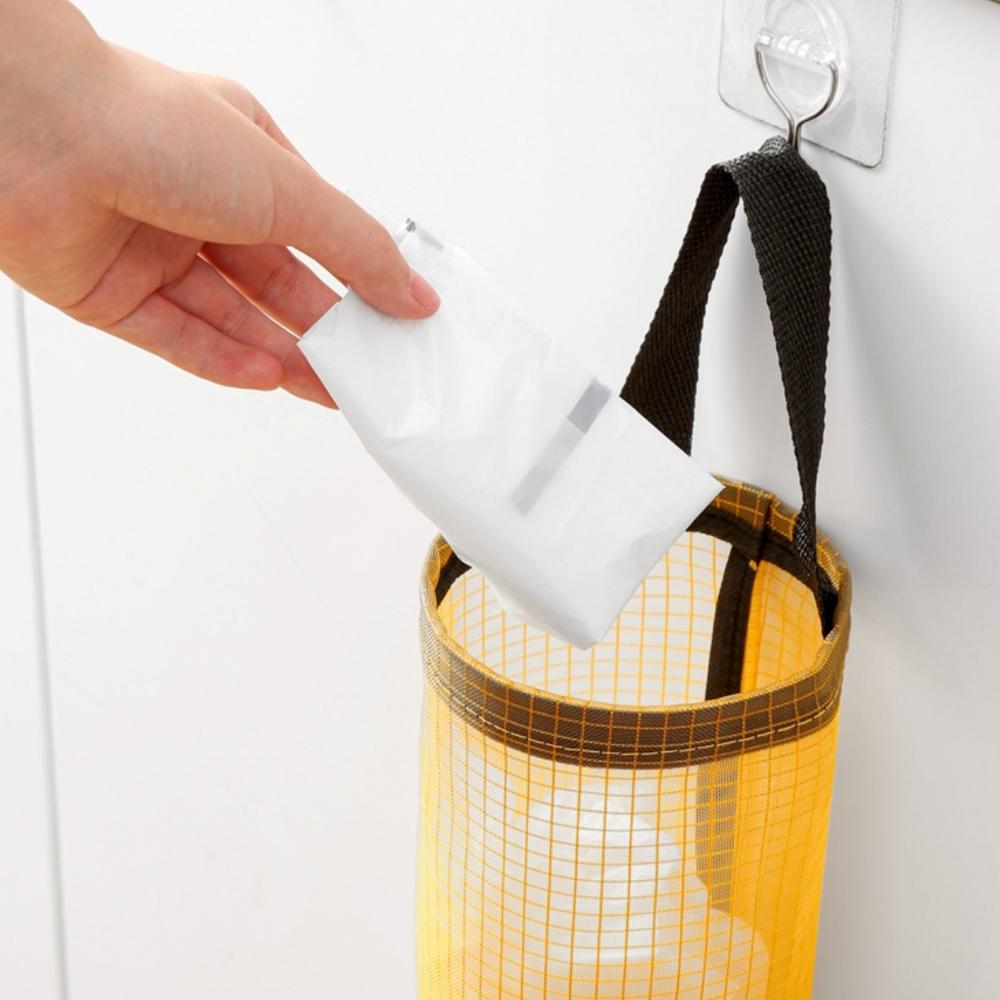 Space Saving Mesh Waste Bag Organizer, 1 Count/2 Counts Wall Mounted Garbage Bag, Household Shopping Bag Storage Container for Home Kitchen