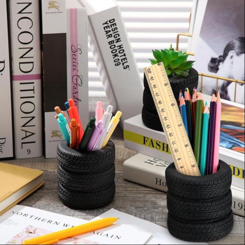 Creative Tire Shaped Multifunctional Pen Holder, Student Office Desktop Storage Decor, Makeup Brush Stationery Eyebrow Pencil Organizer