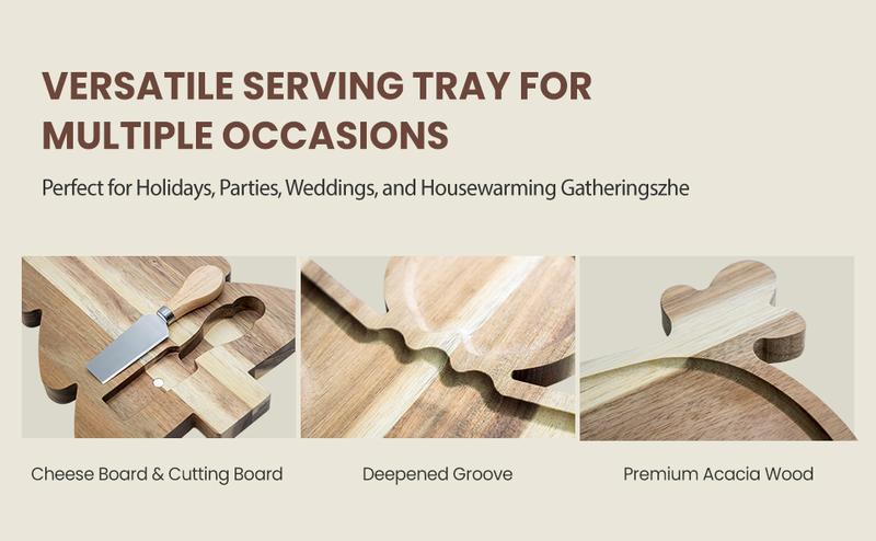 [limited Stock] 3 Pcs Cheese Board Set Wooden Charcuterie Boards Food Tray Premium Acacia Wood Trio with Stainless Steel Tools for Kitchen Chopping & Serving Gift-Ready Luxury Pa