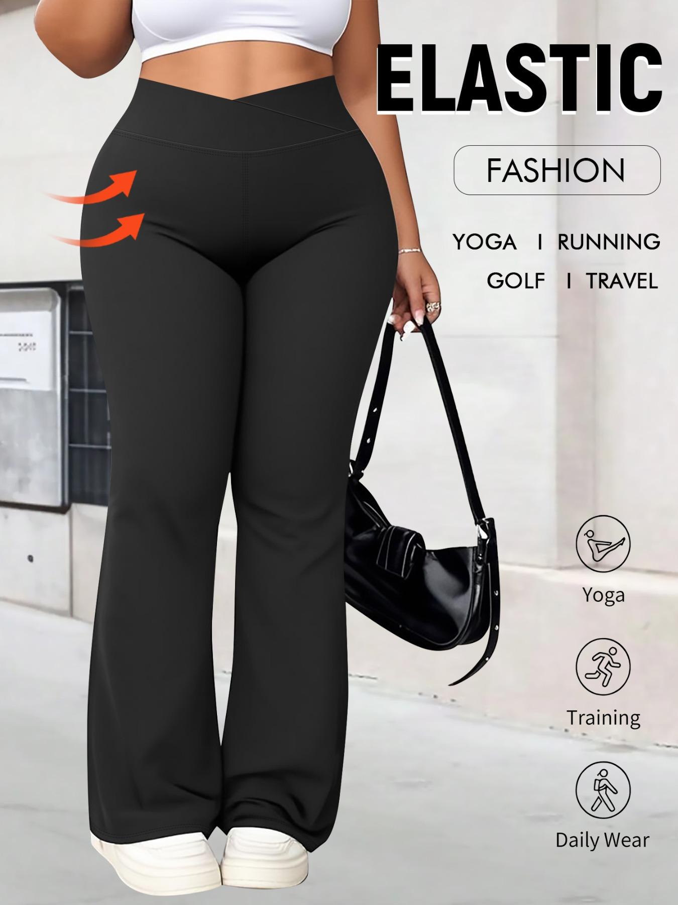 Women's Plus Size Cross Waist Flare Leg Pants, High Elasticity, Sweet Daily Wear, Commuter Pants, Fashionable Comfort, All Seasons Best Choice