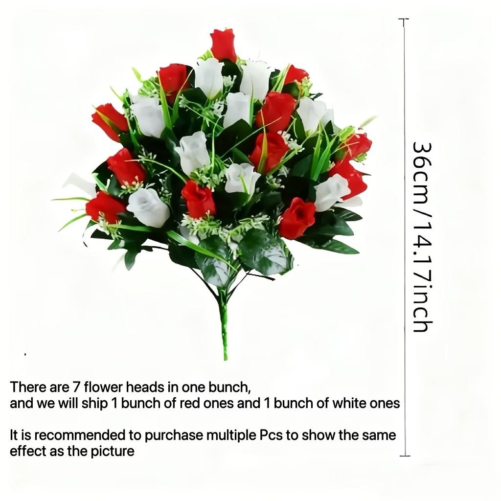 2 Artificial Cemetery Flowers, Roses with Leaves, Weatherproof Memorial Decor, No Maintenance, Outdoor Graveyard Decoration