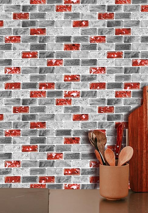 Backsplash Tile Peel and Stick, Self-Adhesive Sage Green Decorative Wall Tiles for Kitchen, Modern Glossy Slatted Design Backsplash Tiles for Kitchen, Bathroom, RVs (11.43x9 inch)