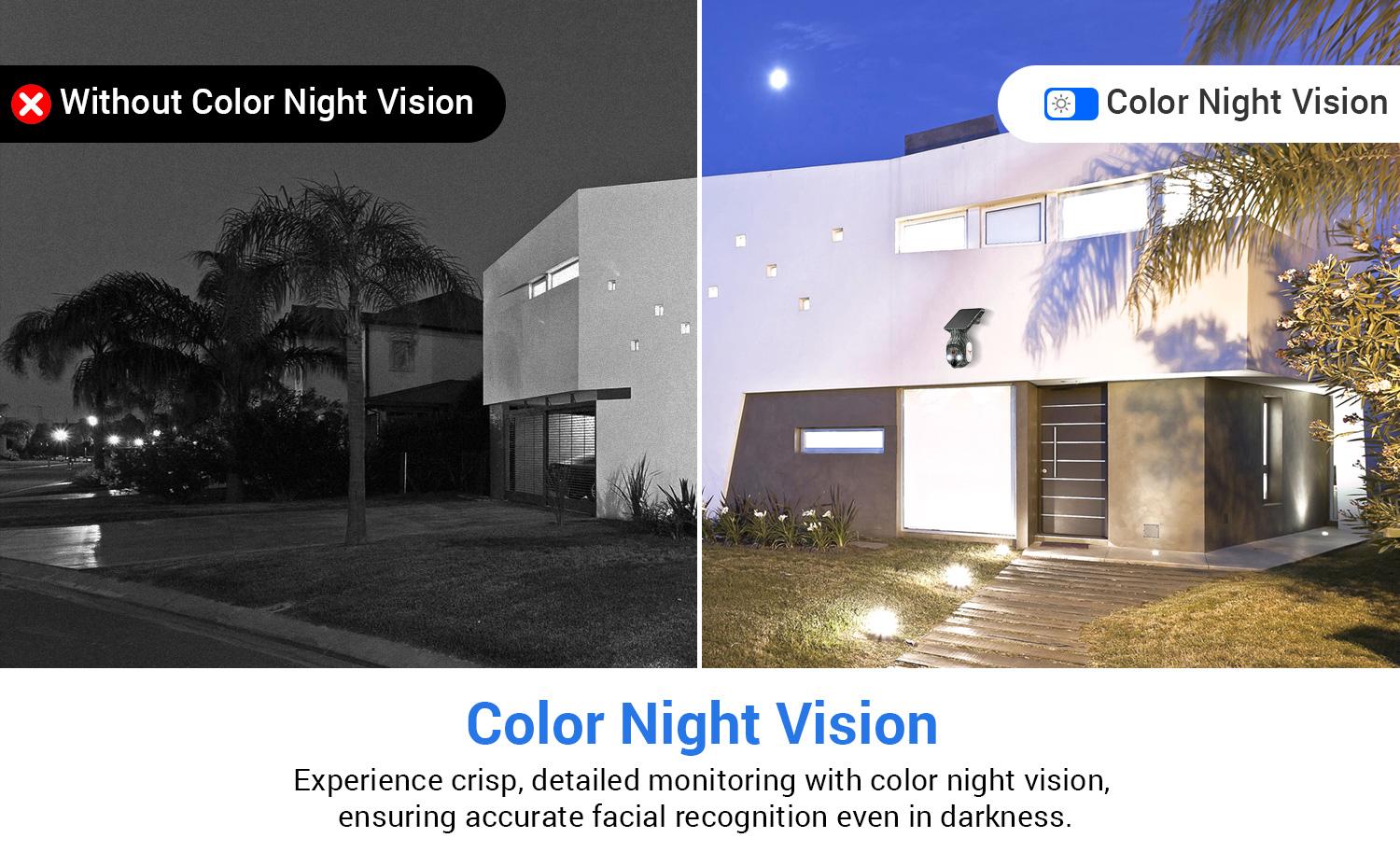 Wireless Outdoor Security Camera with Solar Panel, 355° Pan/Til Solar Surveillance Camera with AI Human Detection, 2-Way Talk, Color Night Vision, 2.4G WiFi Only, Motion Sensor Security Camera