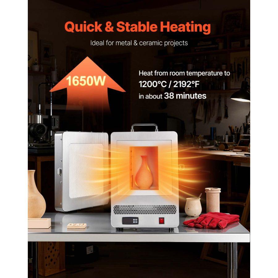fathersdaygift VEVOR Electric Melting Furnace, 1650W Electric Kiln, Digital Melting Furnace with Max Temperature 2192/1200 for Lost-Wax Casting, Clay DIY, Metal Annealing, Ceramic Firing, PID Temp Control