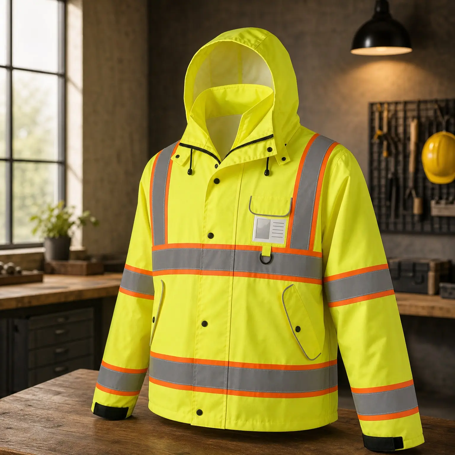 Waterproof ANSI Class 3 Hi Vis Reflective Rain Jacket with PU Coating, 360° Reflective Strips, Adjustable Cuffs, Large Utility Pockets, Unisex Safety Coat for Men and WomenGift
