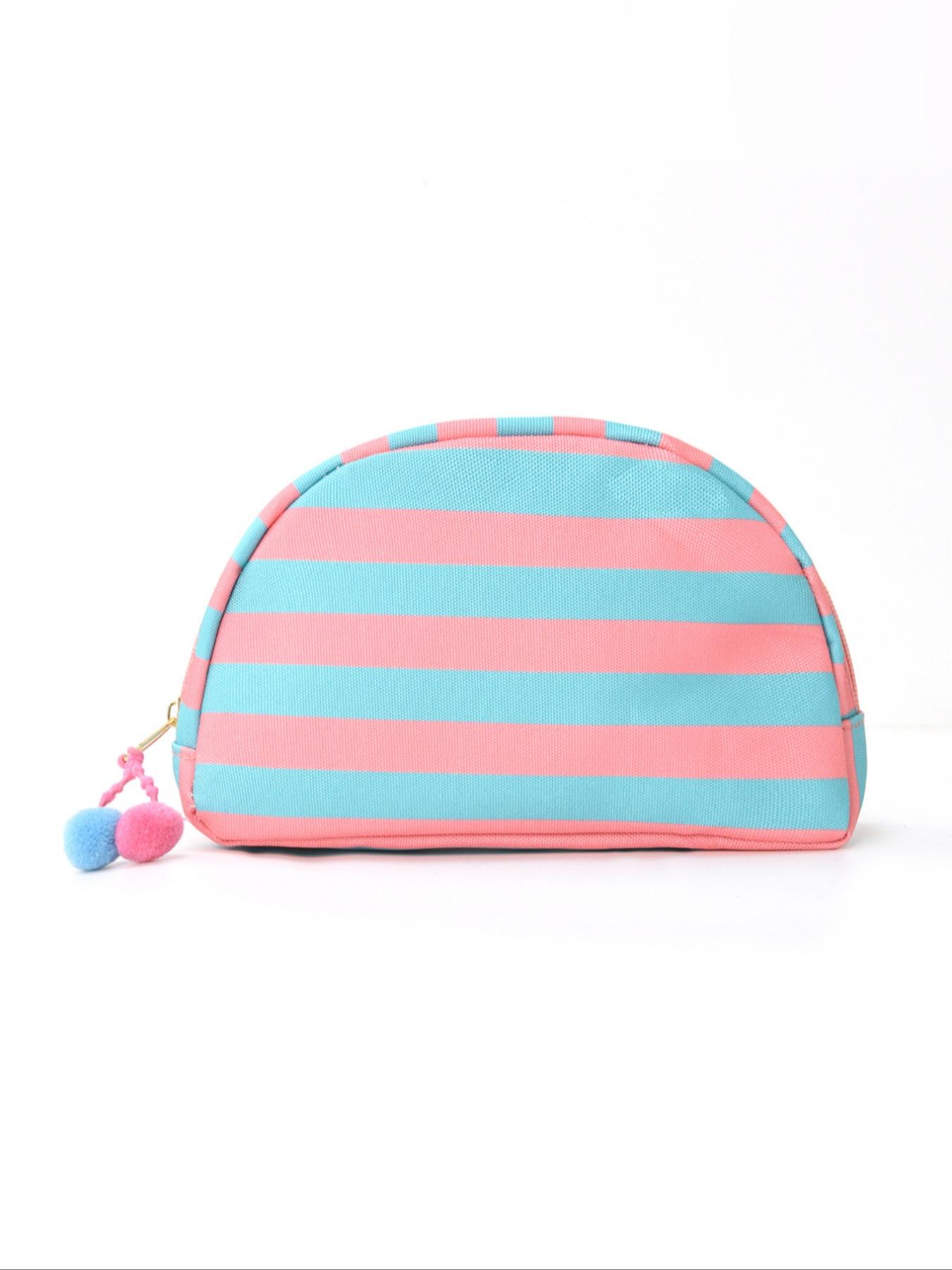 High-Value Striped Shell Storage Bag, Dopa Makeup Travel Fashion Simple Portable Washbag, Casual Style Zipper Design, All Seasons Use, Cosmetic Pouch, Makeup Organizer Pouch
