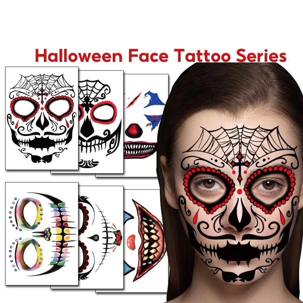 Halloween Face Tattoo Stickers, Shocking Scar Horror Waterproof Transparent Party Stickers, Halloween Costume Accessories, Easy to Apply
