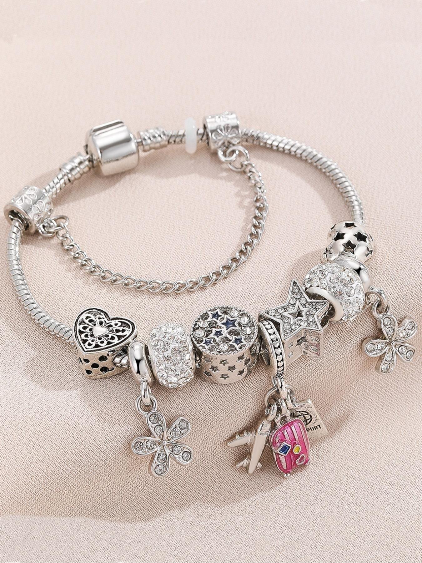 Rhinestone Decorated Bracelet with Charms, Fashionable Jewelry for Women & Girls, Trendy All-match & Exquisite Jewelry for Birthday Gift