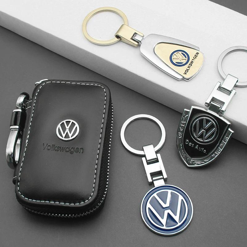 1PCS Volkswagen Keychain Key Ring & Key Case GTI Style Leather Metal Key Chain For VW Golf Polo Passat Tiguan Lavida Bora Auto Accessories Gift