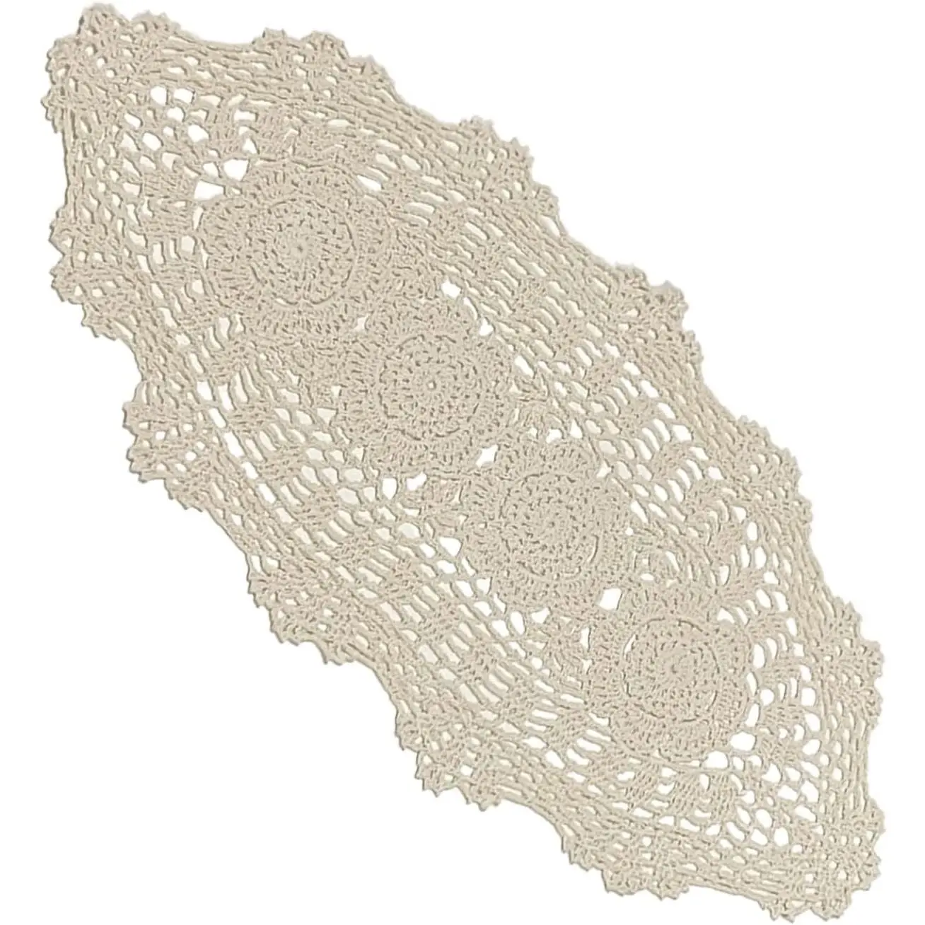 Phantomon Oval Lace Table Runner Doilies Floral Table Scarf Furniture Cloth Cover Handmade Crochet Placemats, 100% Cotton (Beige Oval, 12x24 Inch)