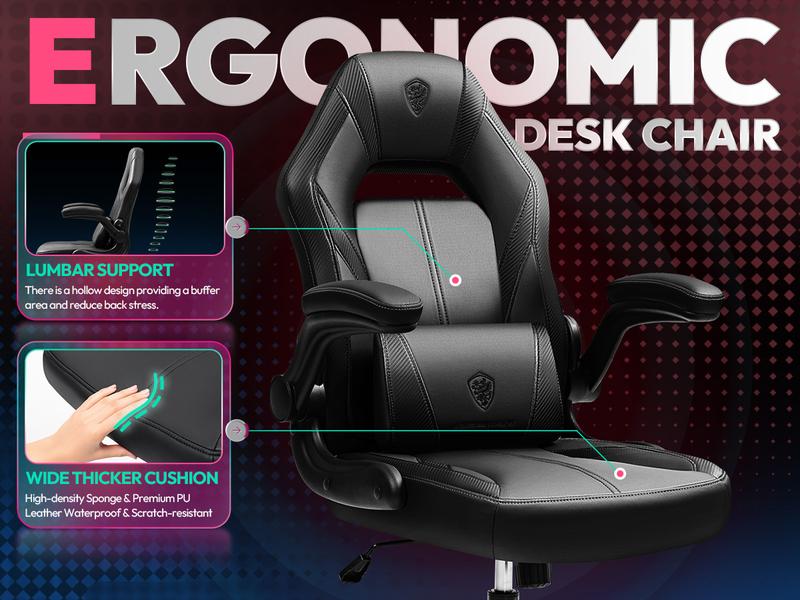 Dowinx Gaming Chair -  Ergonomic gaming chair with breathable PU leather and pocket spring cushion – featuring lumbar support and 360° swivel adjustability, delivering ultimate comfort for intense gaming sessions, available in multiple colors