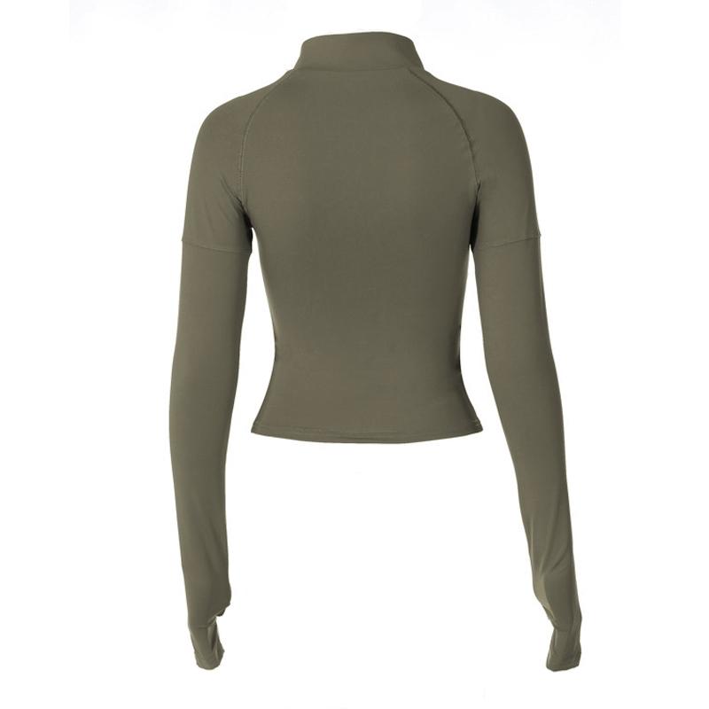 Women's Plain Zip-Up Crop Tee with Letter Patches and Stitching, Casual Trendy Mock-Neck Tight-Fitting Top for Daily Wear, Ladies' Spring & Fall Clothes