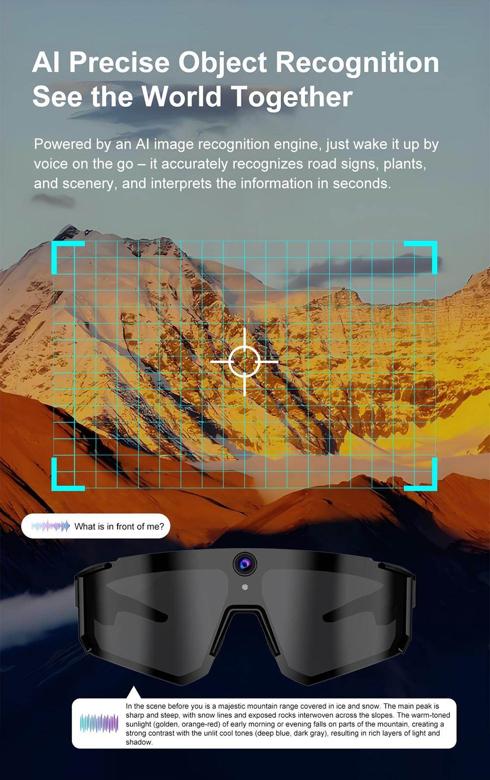 Multifunctional video camera smart sunglasses, Sunglasses with camera, 8MP lens for first-person perspective shooting, one-click recording, AI voice interaction translation and recognition, Bluetooth calling 290mAh large capacity battery