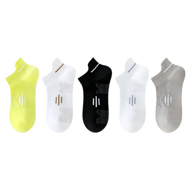 5pcs Men Thin Ankle Socks, Breathable Moisture Wicking Short Socks, Versatile Casual Sports Socks for Spring & Fall Daily Wear