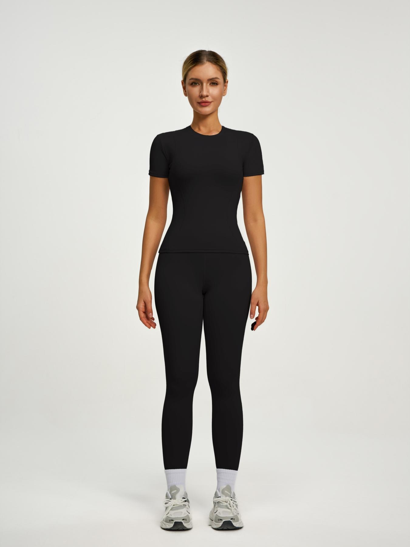 Women's Short Sleeve Yoga Set, High Waist Leggings & Tight Top Two-Piece, Gym Yoga Outfit, Ideal for Fitness, Running, Gym Workouts