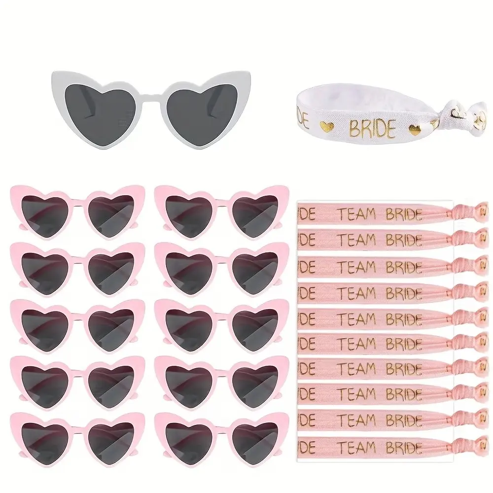 22-Piece Singles Party Costume Set, & Heart Glasses, Bride Wristbands, Wedding Party Props, Gift for Bachelorette Parties