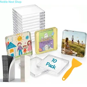 Clear Acrylic Magnetic Photo Fridge Magnets 2"x2", Square DIY Mini Photo Frames With Adhesive Back, Custom Craft Decor for Kitchen, Classroom, Party & Office Decoration
