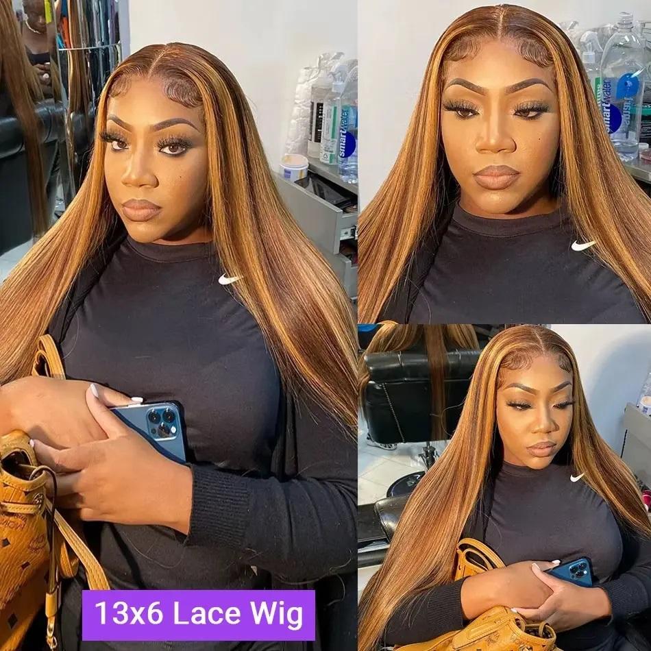 P4/27 Highlight Straight 13X6 Lace Frontal Wigs 180% Density Body Wave HD Transparent Lace Front Human Hair Wigs Highlight Colored Human Hair Wigs