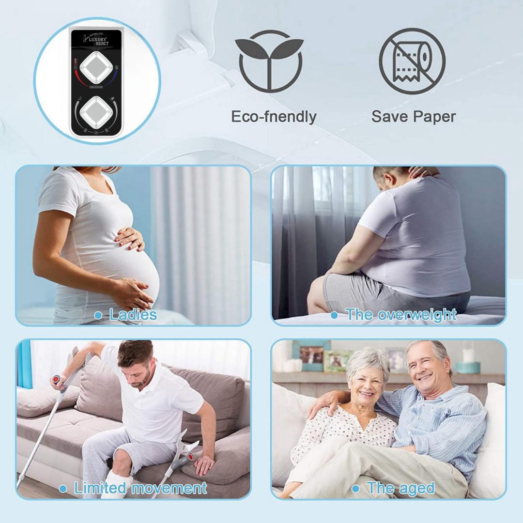 Bidet Attachment for Toilet, Hot and Cold Water, Non-Electric, Self Cleaning, Dual Nozzle, Adjustable Water Pressure, Phone Holder