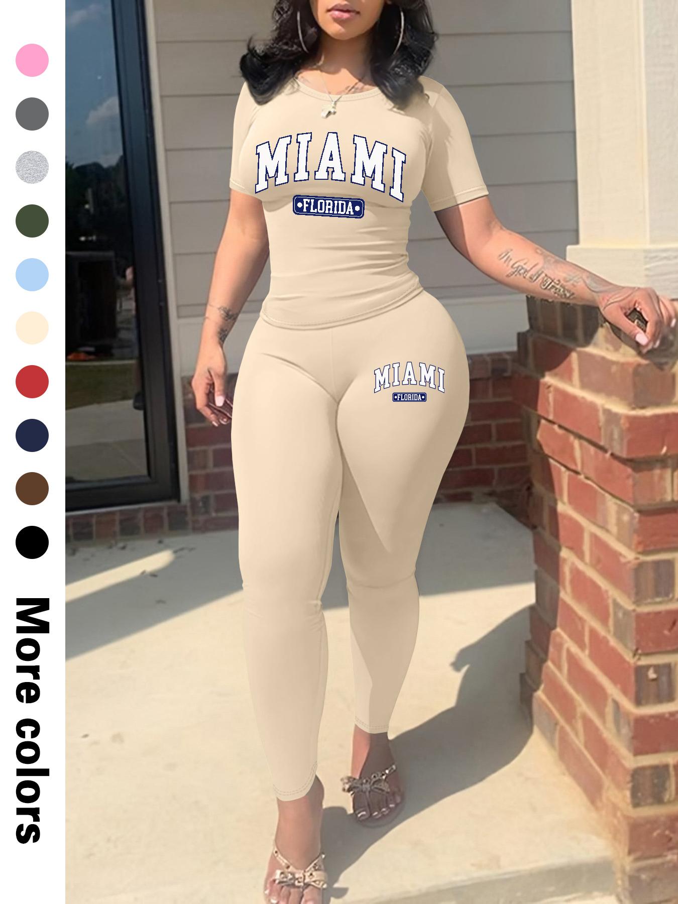 Two-Piece Set Women's Plain Crop Top & Skinny Pants, Casual Fashion Cozy Breathable for Daily Wear, Ladies Summer Clothes