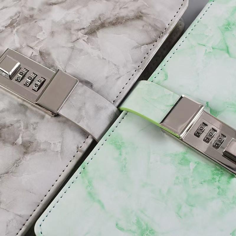 Marble Pattern Password Notebook with Lock Diary Book, Student Hand Account Memo Pad, Secure Journal for Notes and Secrets