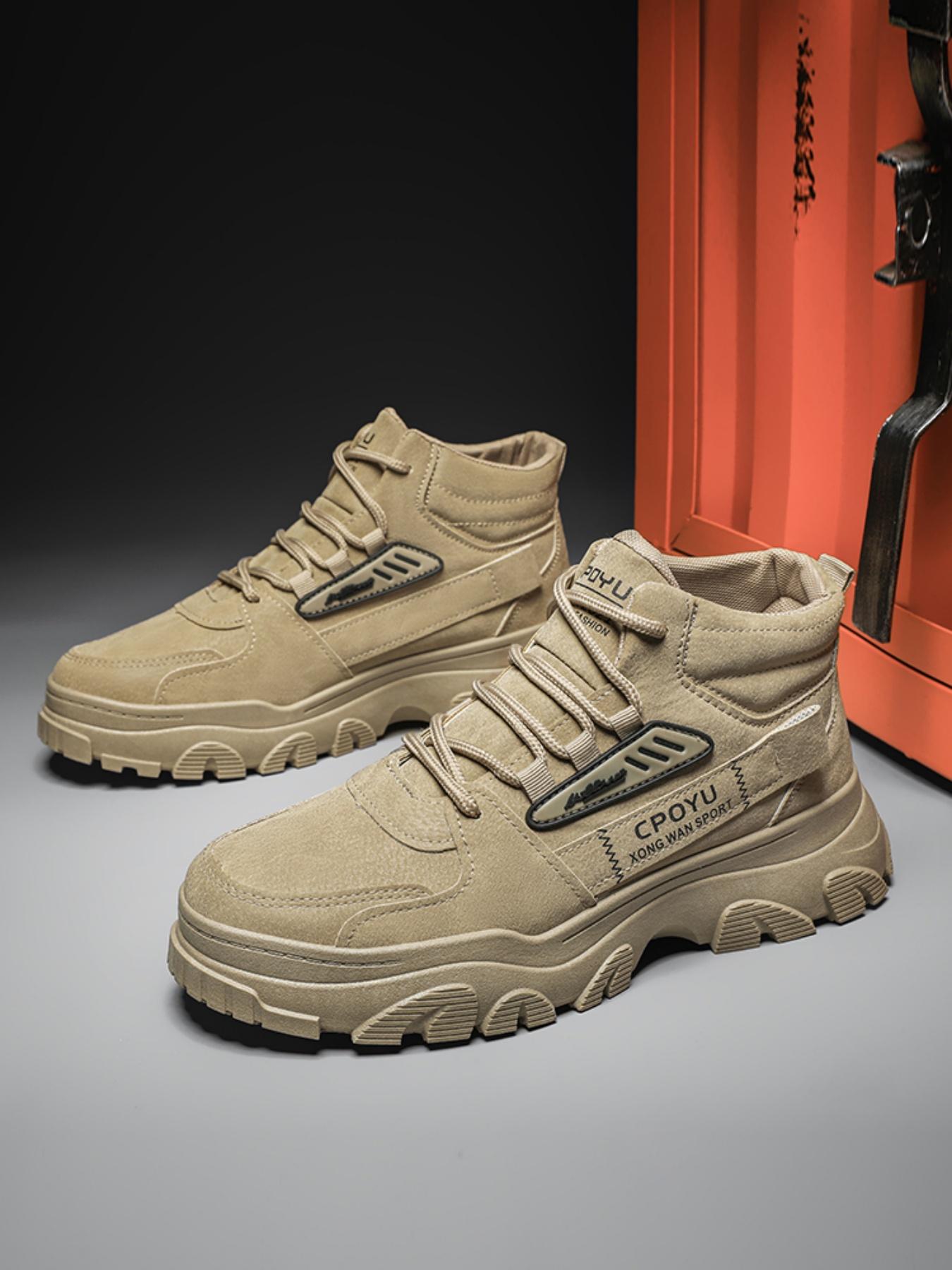 Mens Chunky Platform Work Boots | Waterproof Leather Ankle Boots | Urban Outdoor & Hiking Shoes