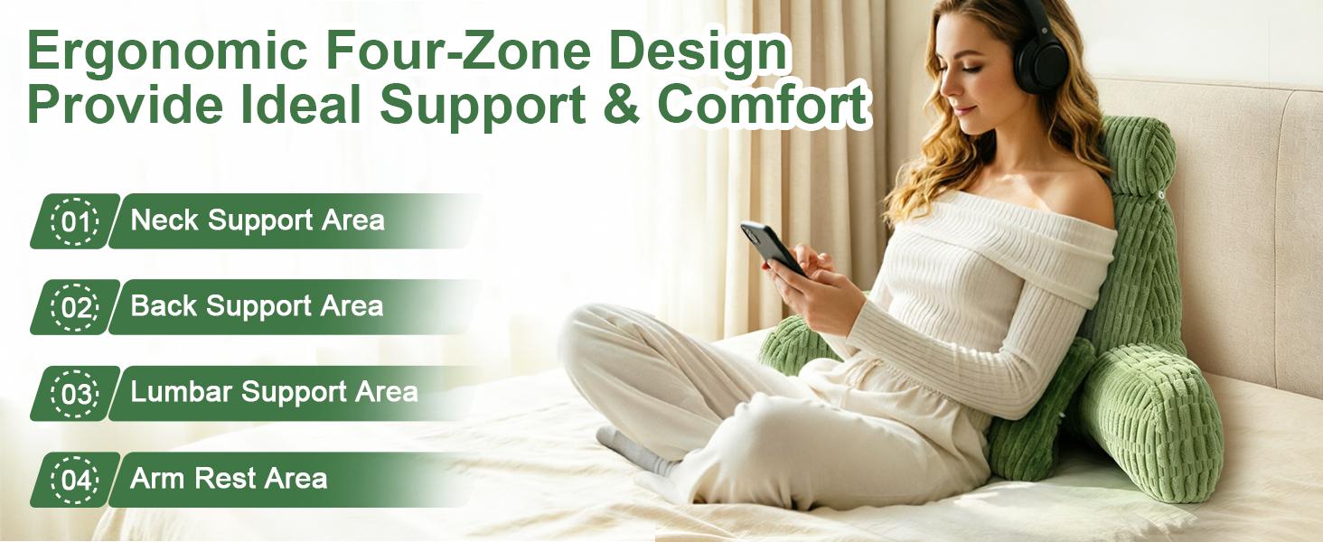 Reading Pillow for Bed, Back Rest Bed Pillow for Sitting Up(Green,Standard)| Back Pillows for Bed Sitting Up with a Cylindrical Pillow and Lumbar Pillow, Sitting Pillow for Bed Chair Pillow,18in
