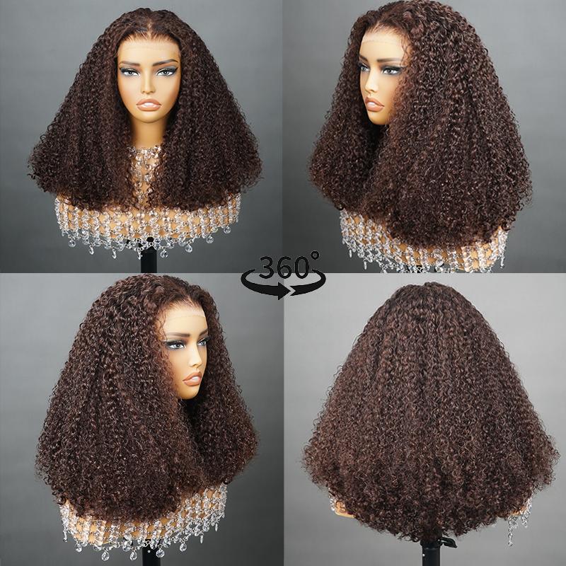 BangJazz Brown Short Kinky Curly Ready To Wear Glueless Wigs Pre Cut Lace Bleachde Konts Closure Wigs Human Hair Wig Lace Front Wigs Pre Plucked For Women