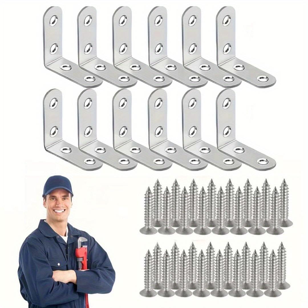 16Pcs. Stainless Steel L-Bracket Set, 3.99x3.99 cm/4.99×4.99cm 90-Degree Right Angle with Screws for Wooden Shelves, Chairs, Tables, Dressers, Furniture Assembly