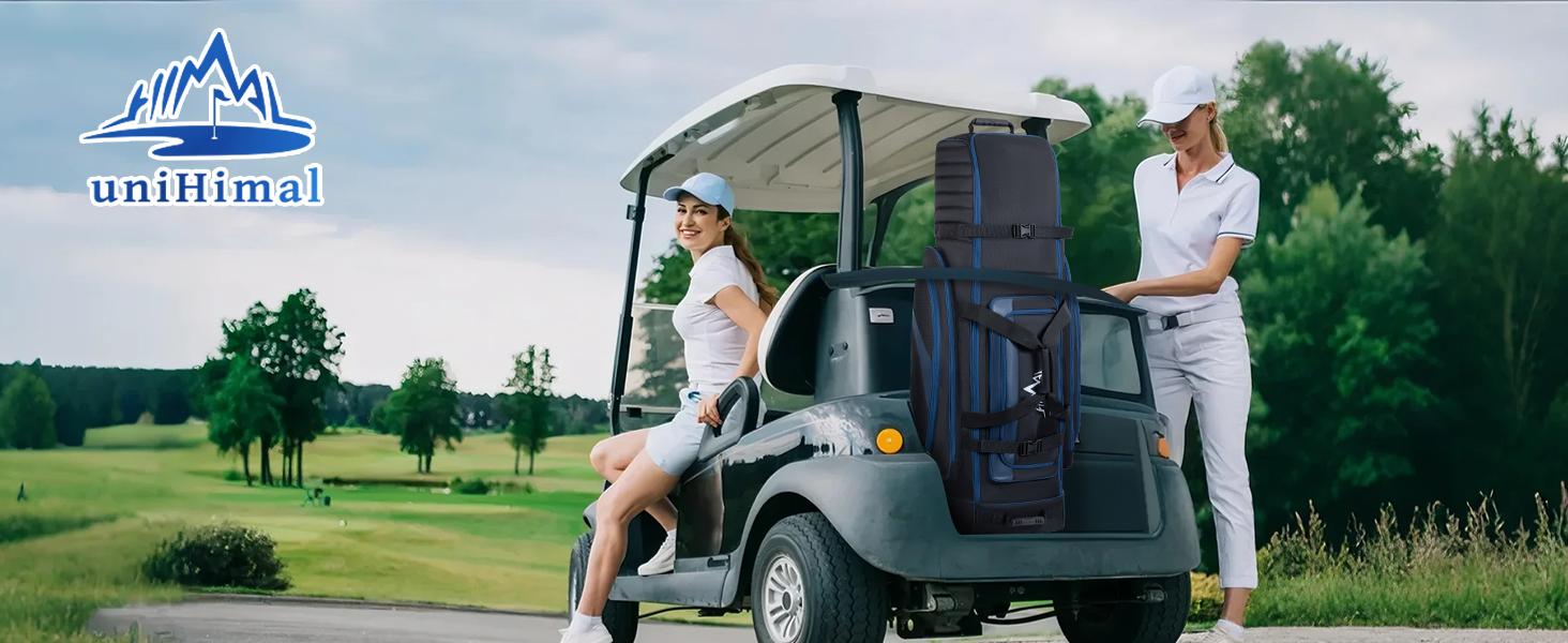 UNIHIMAL Soft-Sided Golf Travel Bag Cover with Wheels, 1680D Material with Padded Head and Leather Accents, Foldable Travel Golf Bags for Airlines
