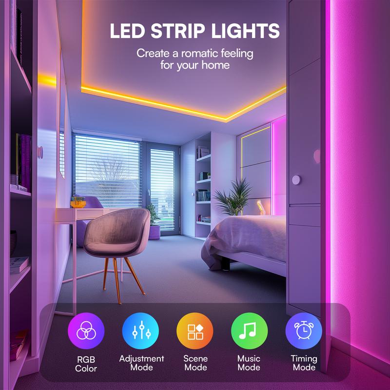 DAYBETTER 130ft or 200ft Led Lights for Bedroom ,Smart Led Strip Lights with App Control Remote Control, RGB LED Light Strips,Music Sync Color Changing Room Decoration Party,Halloween Decor