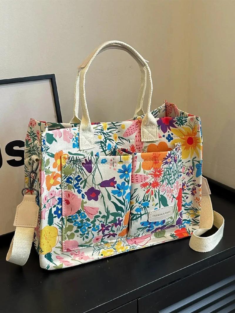 Women's Spring Plain Color Large Capacity Tote Bag, Casual Trendy Multi-pocket Design Shoulder Bag, Fashion Crossbody Bag, Commuter Crossbody Bag for Trip & Business & School, Lightweight Work Bag