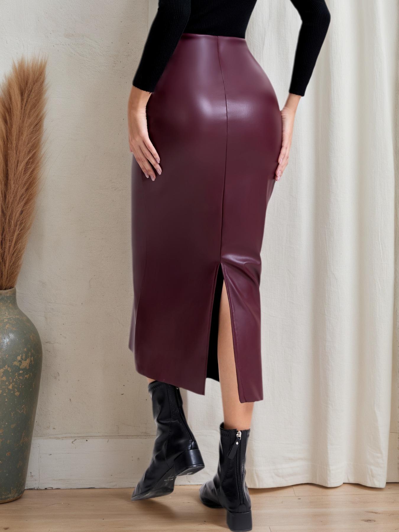 Women's Solid Color Basic Minimalist High Waist PU Leather Skirt, Bodycon Fitted Skirt, Fashionable Casual Skirt for Daily Outdoor Wear, Ladies Bottoms for All Seasons Women's Solid Color Basic Minimalist High Waist PU Leather Skirt, Bodycon Fitted Skirt, Fashionable Casual Skirt for Daily Outdoor Wear, Ladies Bottoms for All Seasons