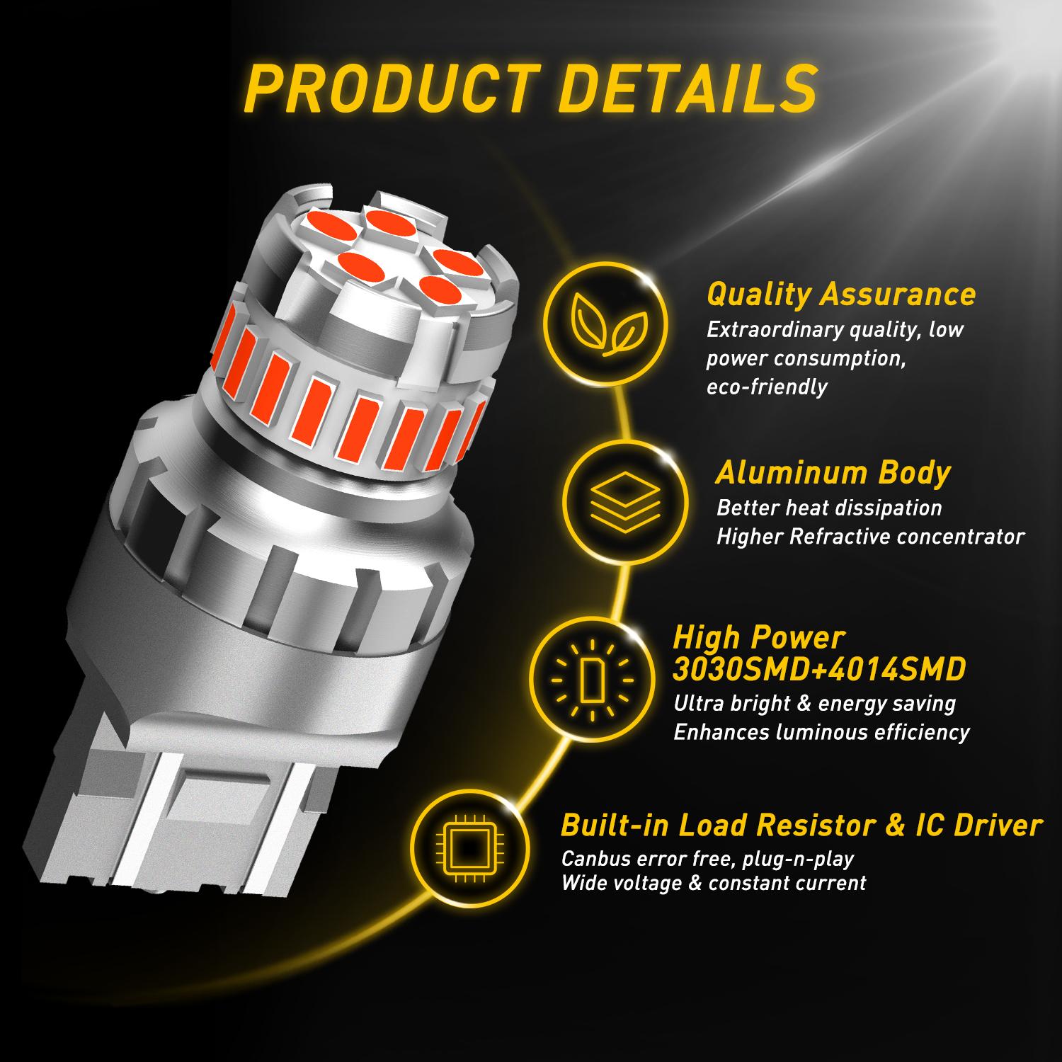 AUXITO Red LED Strobe Tail Brake Light Bulb, CANBUS Ready 7440/7443 OR 3156/3157 LED Flashing Stop Bulbs (Not Universal), 2800LM 300% Brighter Plug and Play, for Backup Light, Tail Light, Brake Light, Turn Signal Light, Parking Light, Pack of 2