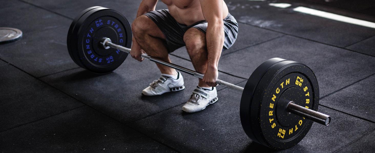 Bearbro 10/15/25/35/45LB Olympic Bumper Plates, High-Bounce Olympic Weight Plates with Colored Fleck-Rubber Weights Plates for Weight Lifting and Strength Training