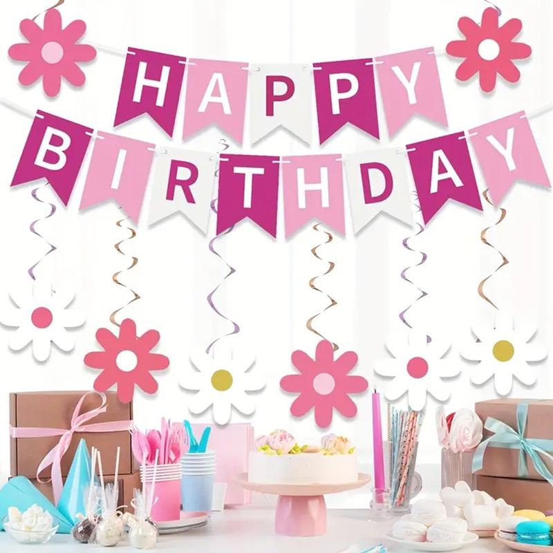 Daisy Birthday Banner Set, Bohemian Hippie Party Theme, Easy-To-Hang Indoor/outdoor Decor, Cute Daisy Flowers & Happy Birthday Letters
